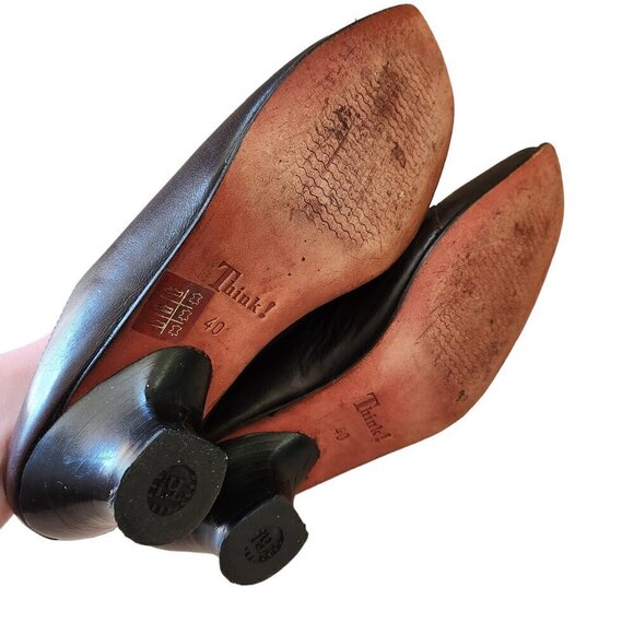 Think! Brown Leather Pointed Toe Artsy Aladdin Lagenlook Mule Clog Heels Sz. 40 - Picture 8 of 8